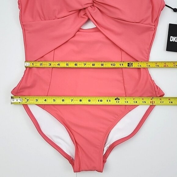 DKNY Women's Peek-a-Boo Twist One-Piece Swimsuit Coral Pink Scoop Back Size 16 - Picture 11 of 15